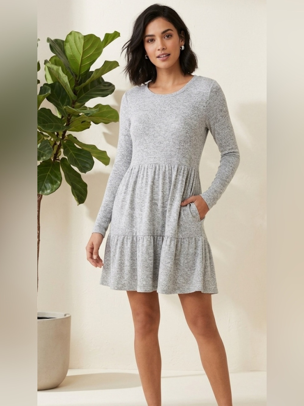 Vero Moda Heather Gray Tiered Knit Dress